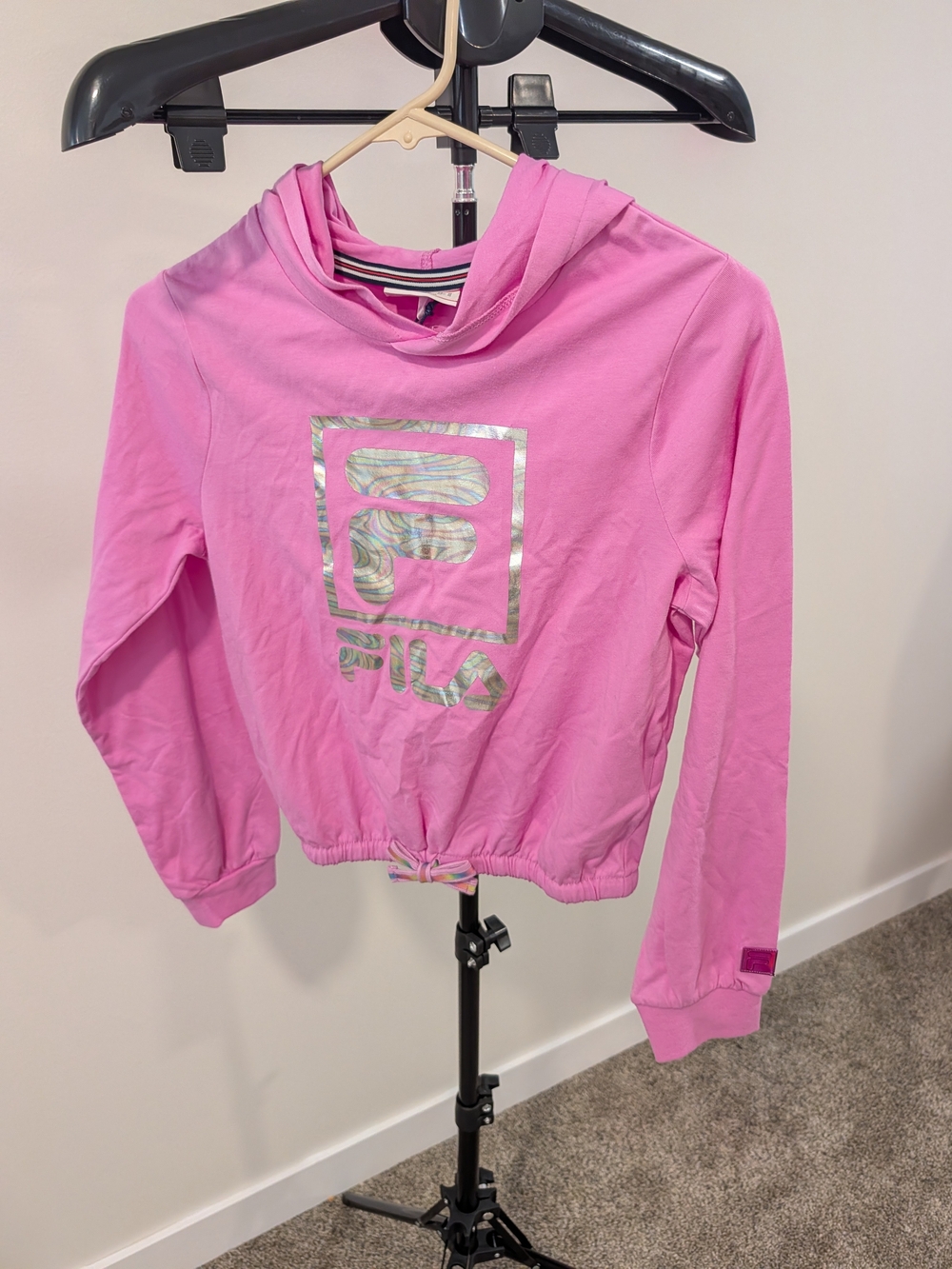 Fila Girls' Pink Hooded Sweatshirt with Metallic Logo